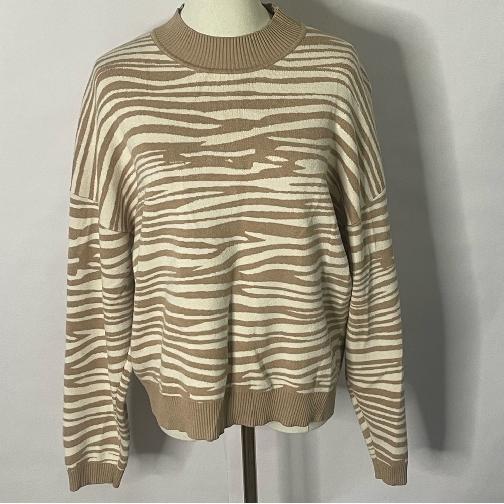 Wayf Tan and Cream Zebra Print Turtleneck Sweater